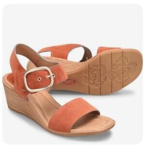 Sofft Greyston Wedge Sandals Sunset Orange Coral Suede Strappy Wedge Heel